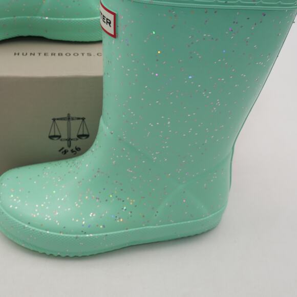 NEW Hunter Boots Kids First Classic Glitter Wild Mint Green Girls 13 UK 11 - Picture 3 of 7